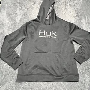 HUK Hoodie Mens Large Gray Fishing Performance Sweatshirt **